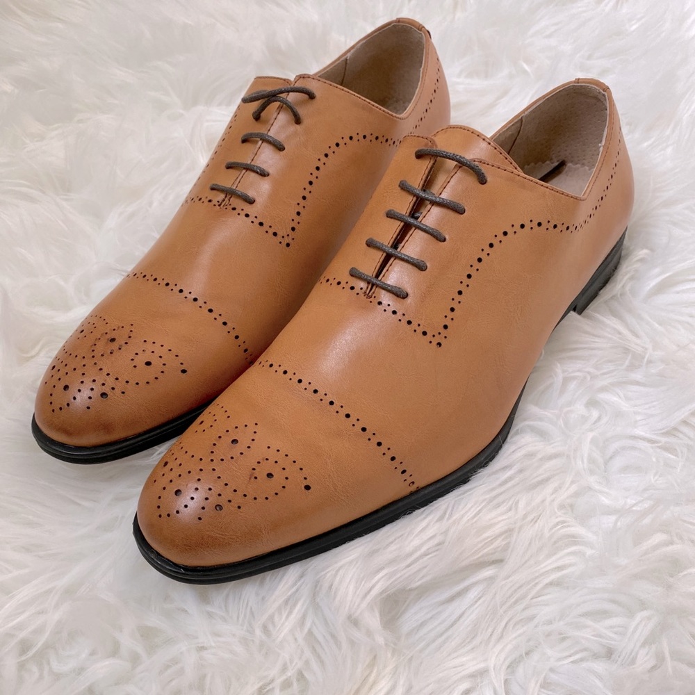 🆕 Men’s Cap Toe Brogue Oxford Cognac Tan Leather Size 11.5 NIB W/ Box